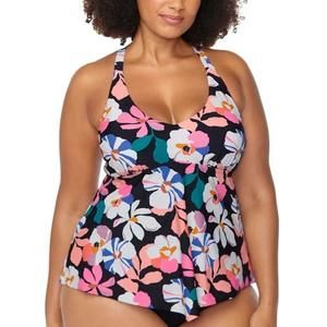 Raisins Curve Trendy Plus Size Multicolor Floral Underwire Tankini Top 24W